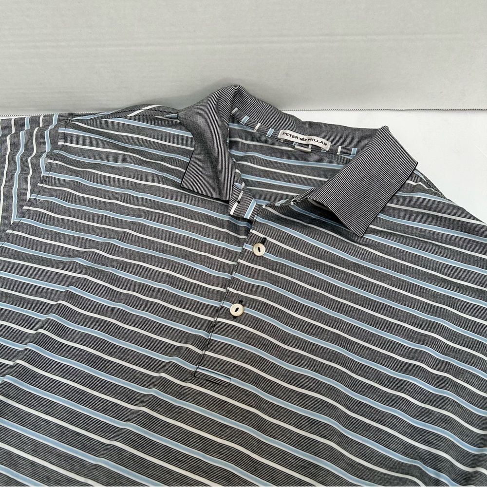 Peter Millar Blue and White Striped Polo Shirt